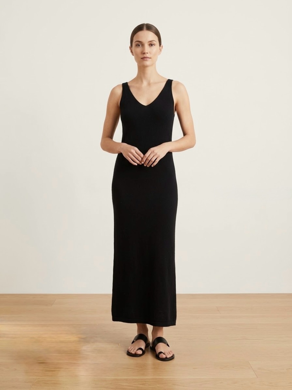 The Cashmere Project 100% Cashmere Classic Black Tank Dress Maxi